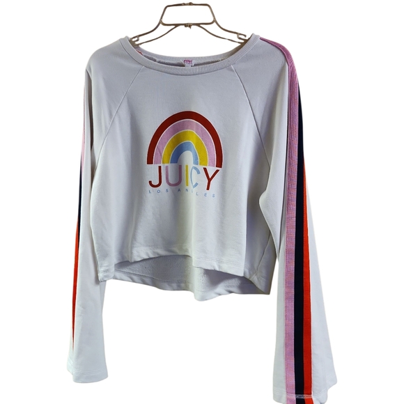 EUC Juicy Couture Rainbow Logo Hi/Low Cropped Sweatshirt W/Flared Bell Sleeves - Picture 1 of 8